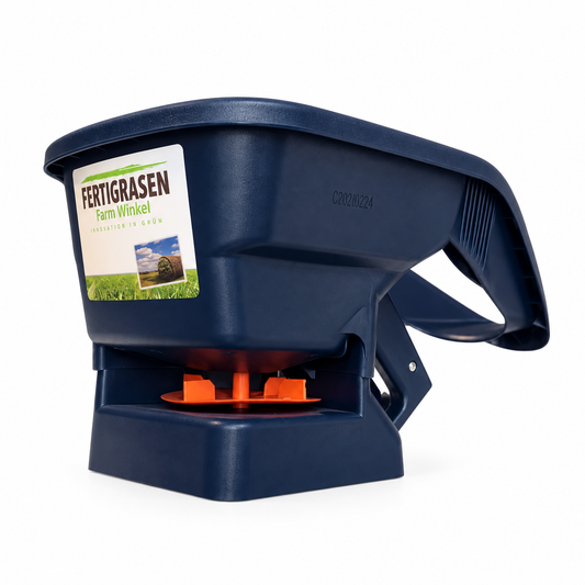 HandyPro Handstreuer in Blau – Vorderansicht mit Streuteller