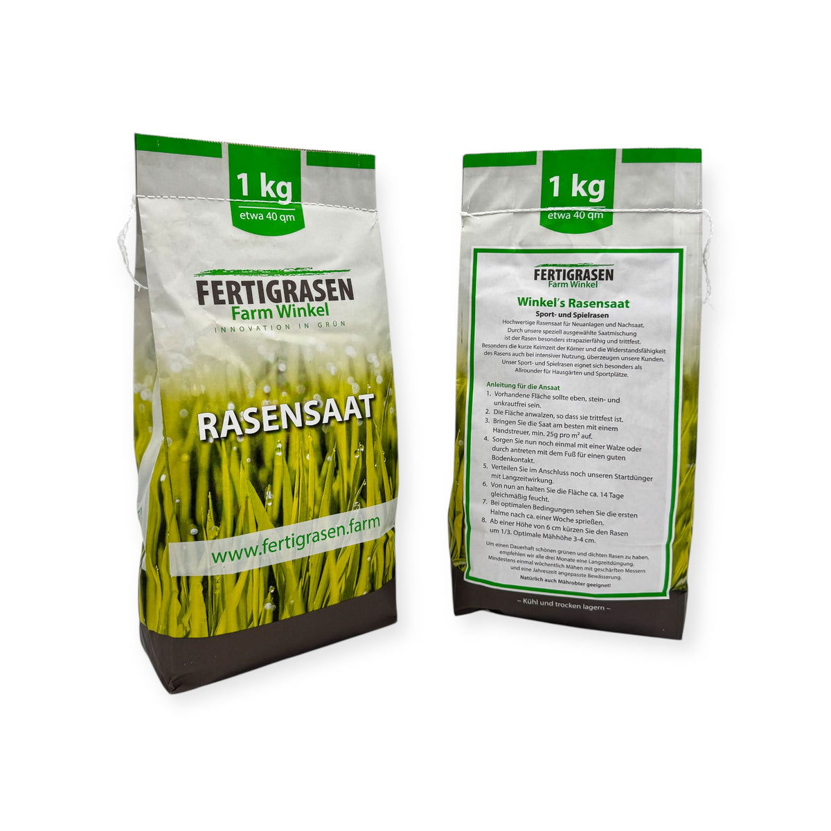 Vorder- und Rückseite der 1-kg-Packung Rasensamen Premium Sport