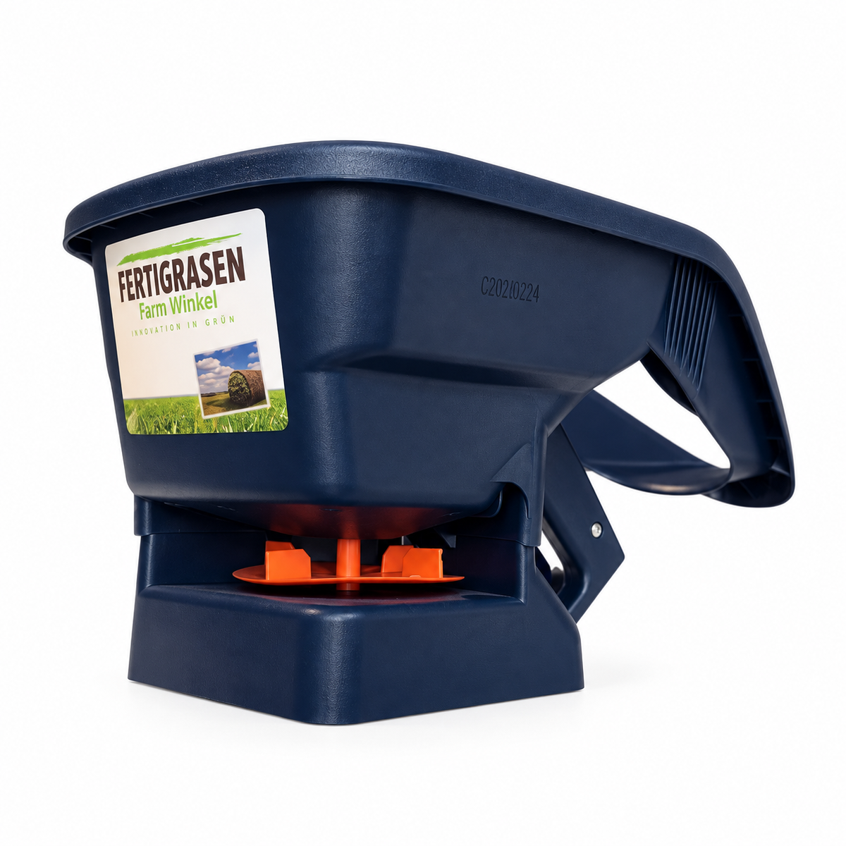 HandyPro Handstreuer in Blau – Vorderansicht mit Streuteller